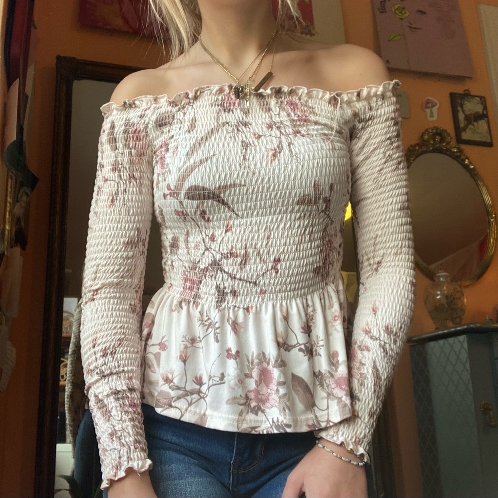 Light Pink Shirred Floral Shirt